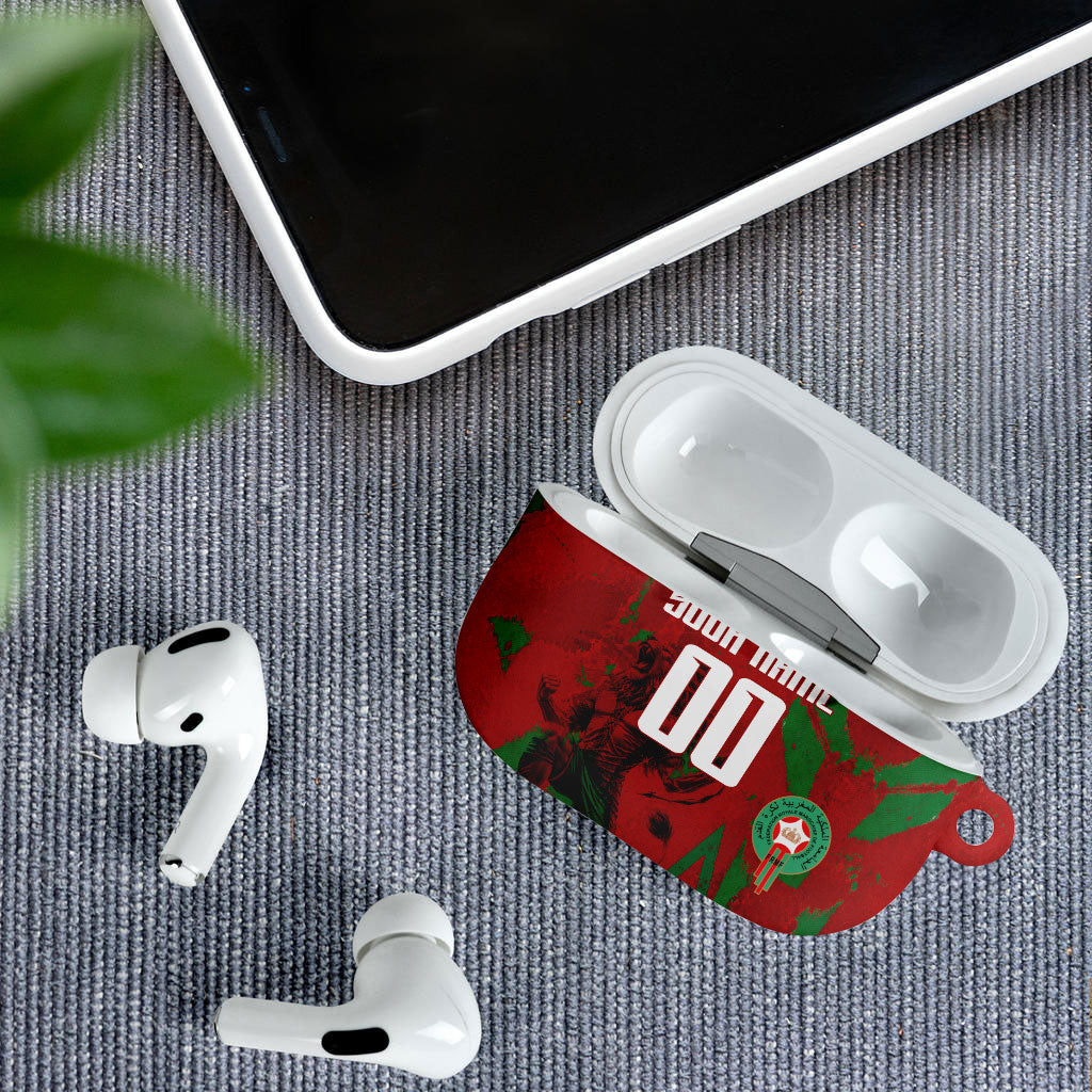 Personalized Morocco Football AirPods Case Atlas Lion Grunge Star Mascot