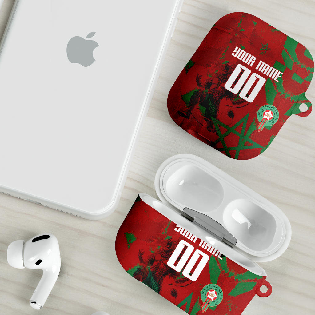 Personalized Morocco Football AirPods Case Atlas Lion Grunge Star Mascot