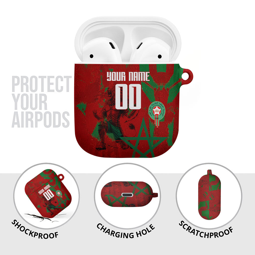 Personalized Morocco Football AirPods Case Atlas Lion Grunge Star Mascot