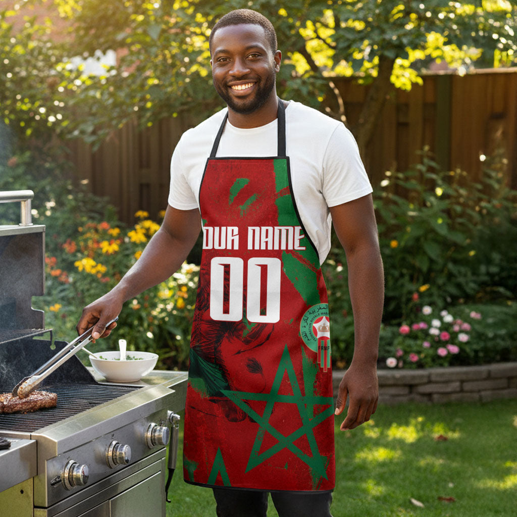 Personalized Morocco Football Apron Atlas Lion Grunge Star Mascot