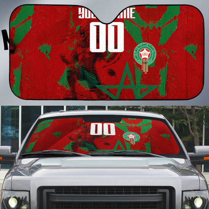 Personalized Morocco Football Auto Sun Shade Atlas Lion Grunge Star Mascot