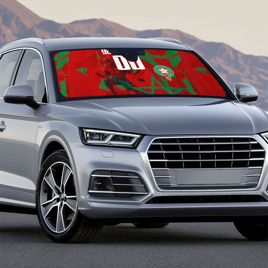 Personalized Morocco Football Auto Sun Shade Atlas Lion Grunge Star Mascot