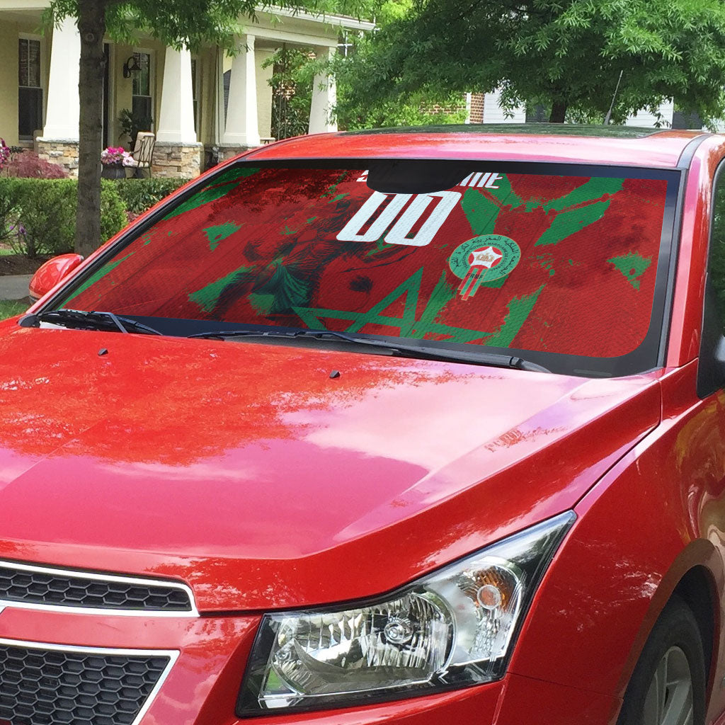 Personalized Morocco Football Auto Sun Shade Atlas Lion Grunge Star Mascot