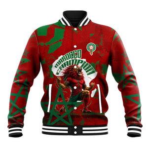 Personalized Morocco Football Baseball Jacket Atlas Lion Grunge Star Mascot