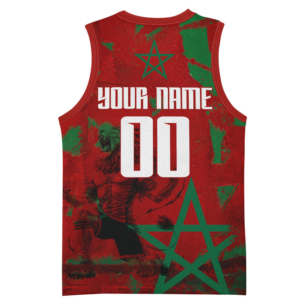 Personalized Morocco Football Basketball Jersey Atlas Lion Grunge Star Mascot