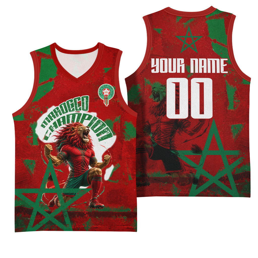 Personalized Morocco Football Basketball Jersey Atlas Lion Grunge Star Mascot