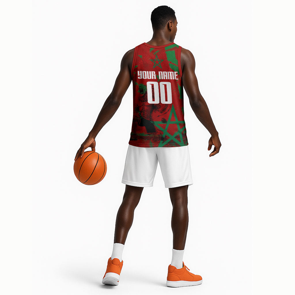 Personalized Morocco Football Basketball Jersey Atlas Lion Grunge Star Mascot