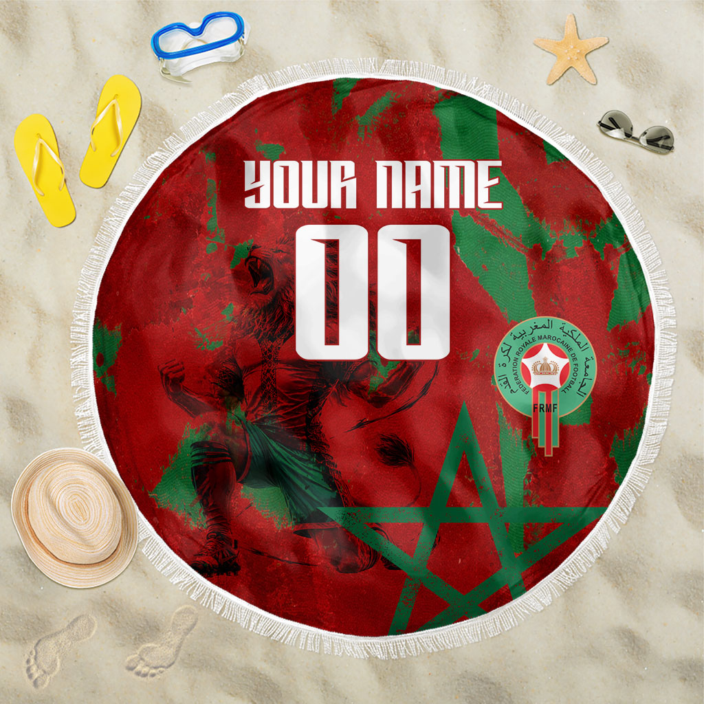 Personalized Morocco Football Beach Blanket Atlas Lion Grunge Star Mascot