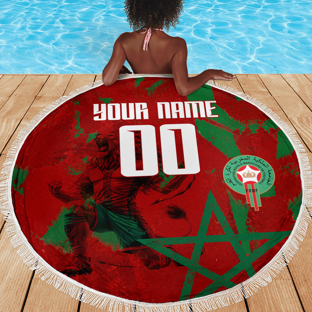 Personalized Morocco Football Beach Blanket Atlas Lion Grunge Star Mascot