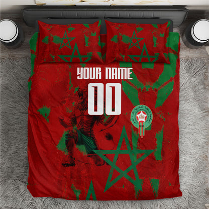 Personalized Morocco Football Bedding Set Atlas Lion Grunge Star Mascot