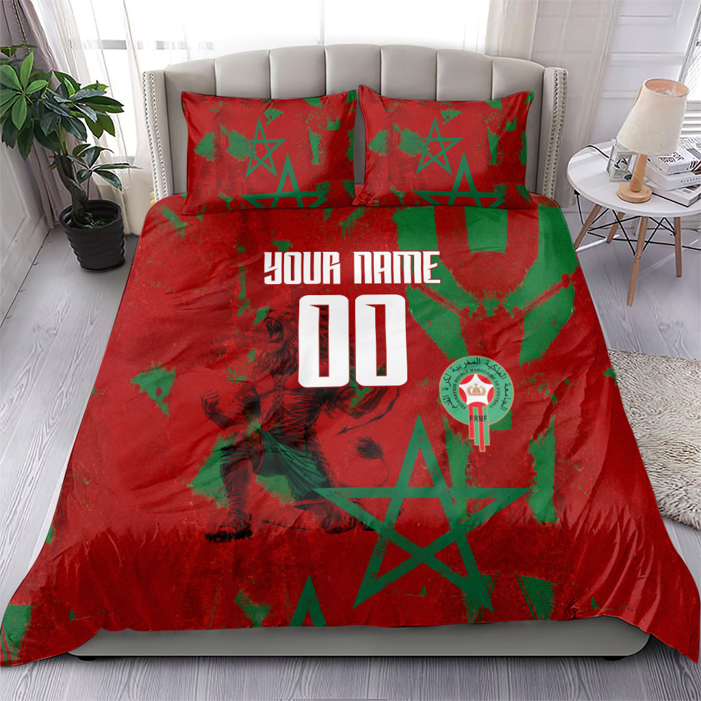 Personalized Morocco Football Bedding Set Atlas Lion Grunge Star Mascot