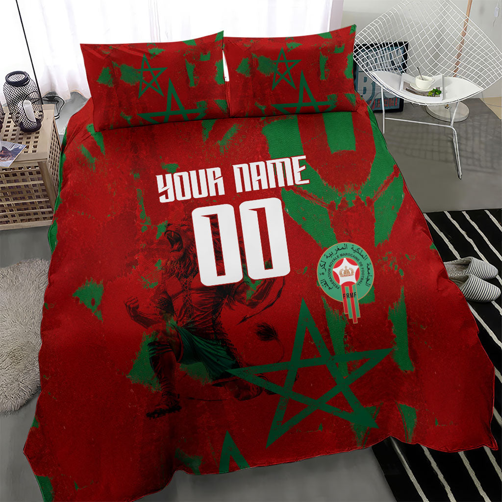 Personalized Morocco Football Bedding Set Atlas Lion Grunge Star Mascot
