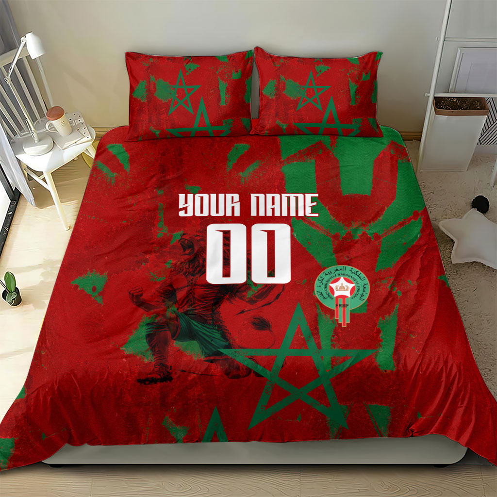 Personalized Morocco Football Bedding Set Atlas Lion Grunge Star Mascot