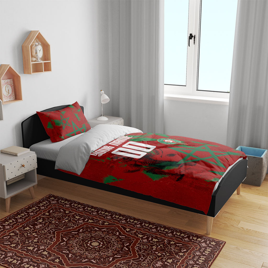Personalized Morocco Football Bedding Set Atlas Lion Grunge Star Mascot