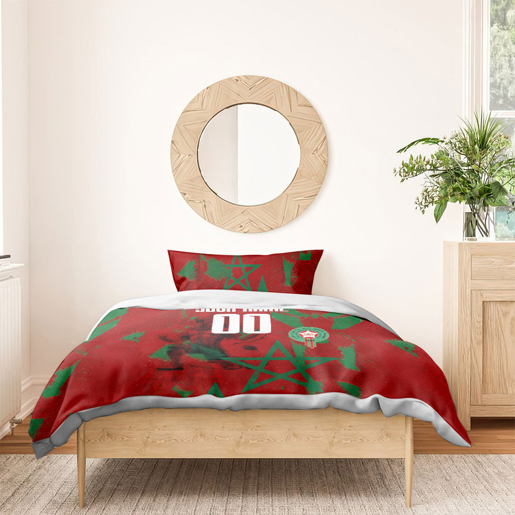Personalized Morocco Football Bedding Set Atlas Lion Grunge Star Mascot