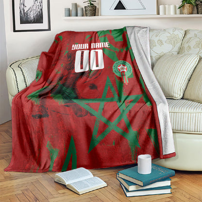 Personalized Morocco Football Blanket Atlas Lion Grunge Star Mascot