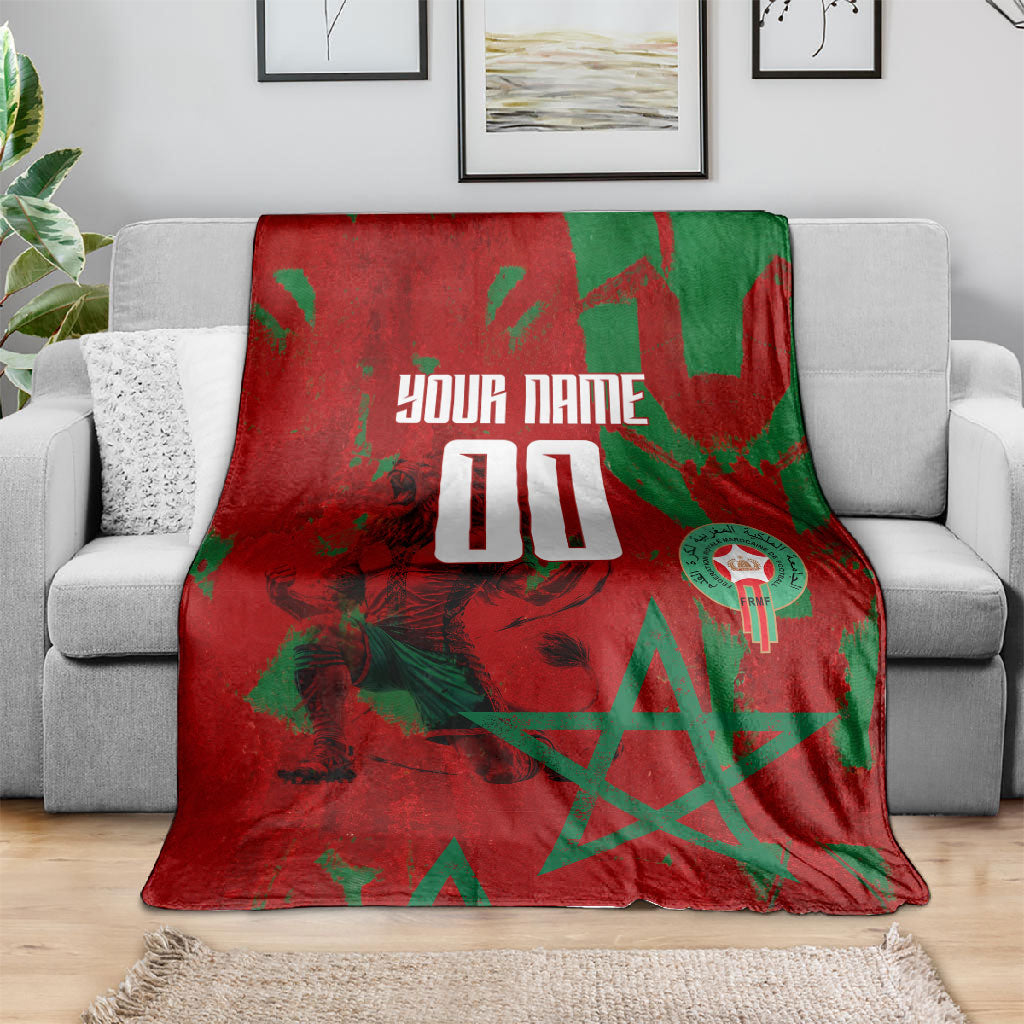 Personalized Morocco Football Blanket Atlas Lion Grunge Star Mascot