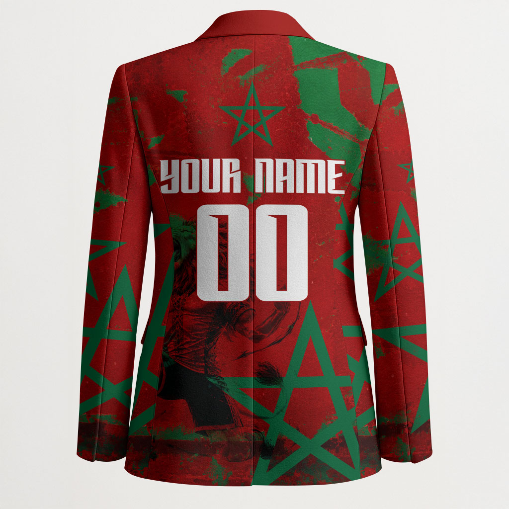 Personalized Morocco Football Blazer Atlas Lion Grunge Star Mascot