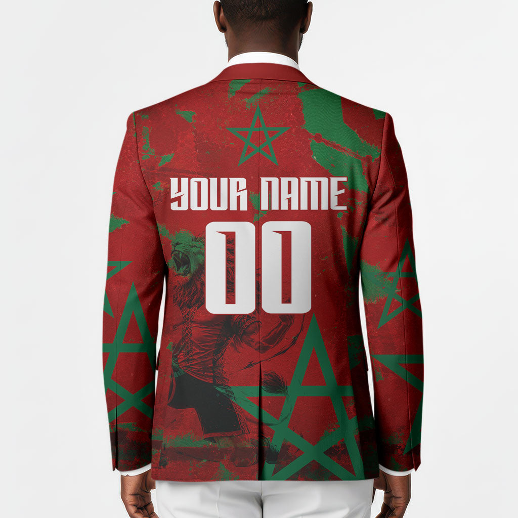 Personalized Morocco Football Blazer Atlas Lion Grunge Star Mascot