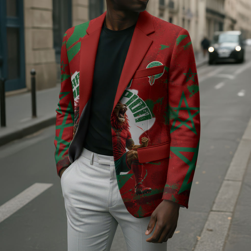 Personalized Morocco Football Blazer Atlas Lion Grunge Star Mascot