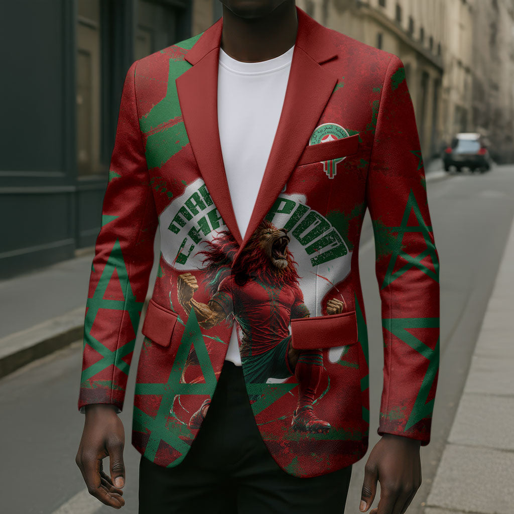 Personalized Morocco Football Blazer Atlas Lion Grunge Star Mascot