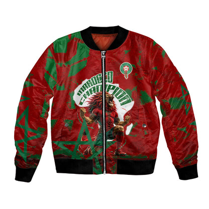 Personalized Morocco Football Bomber Jacket Atlas Lion Grunge Star Mascot