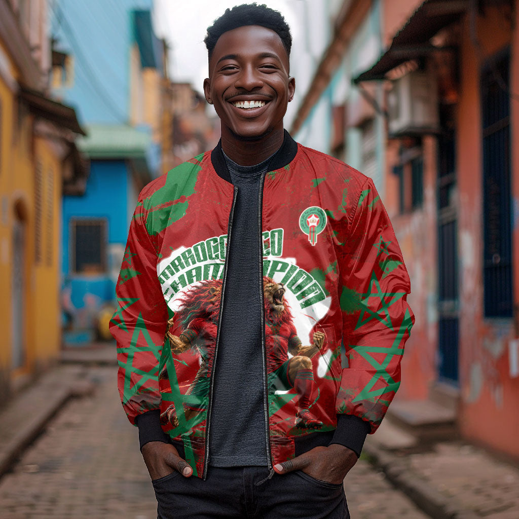 Personalized Morocco Football Bomber Jacket Atlas Lion Grunge Star Mascot