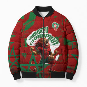 Personalized Morocco Football Bomber Puffer Jacket Atlas Lion Grunge Star Mascot