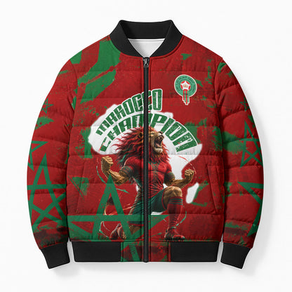 Personalized Morocco Football Bomber Puffer Jacket Atlas Lion Grunge Star Mascot