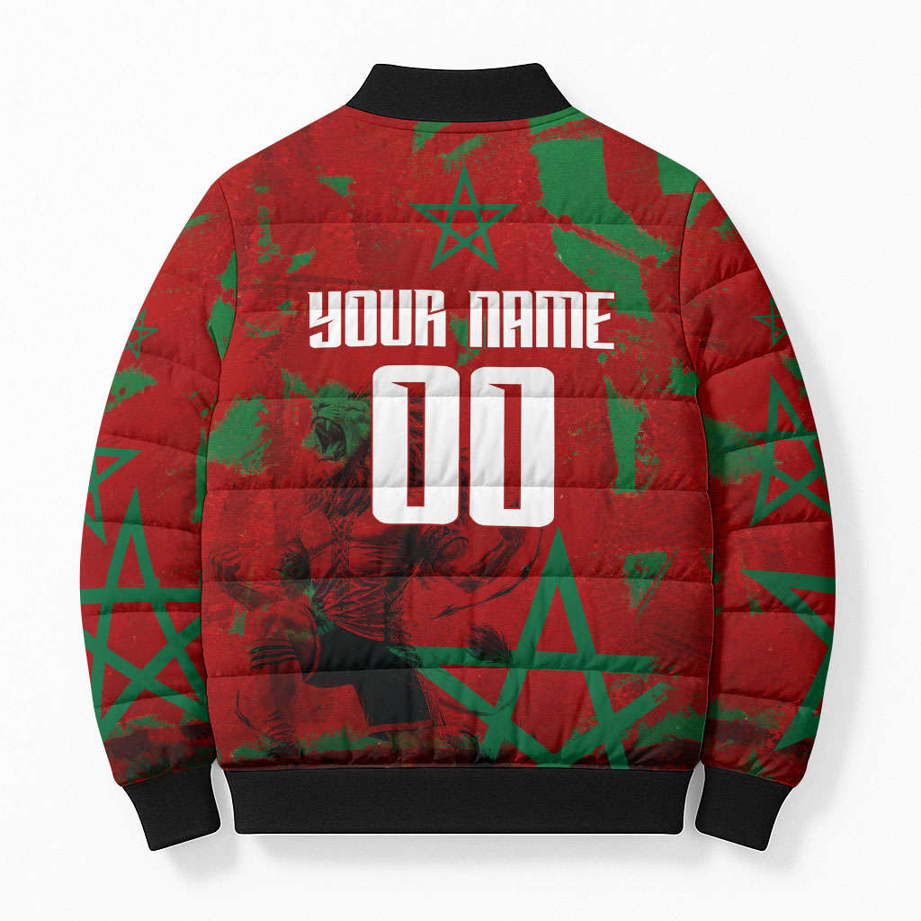 Personalized Morocco Football Bomber Puffer Jacket Atlas Lion Grunge Star Mascot