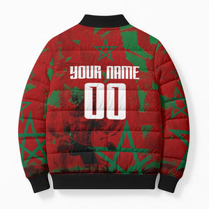 Personalized Morocco Football Bomber Puffer Jacket Atlas Lion Grunge Star Mascot