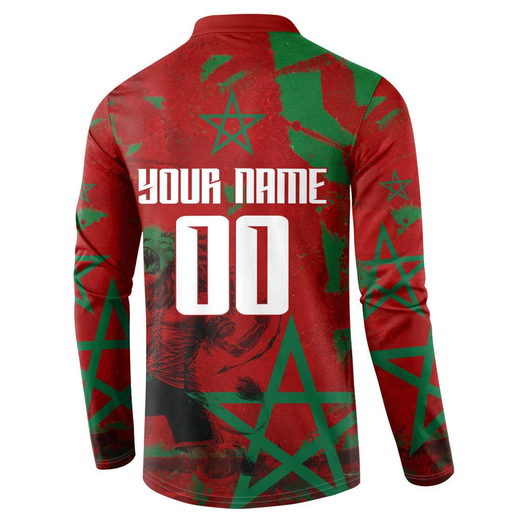Personalized Morocco Football Button Sweatshirt Atlas Lion Grunge Star Mascot