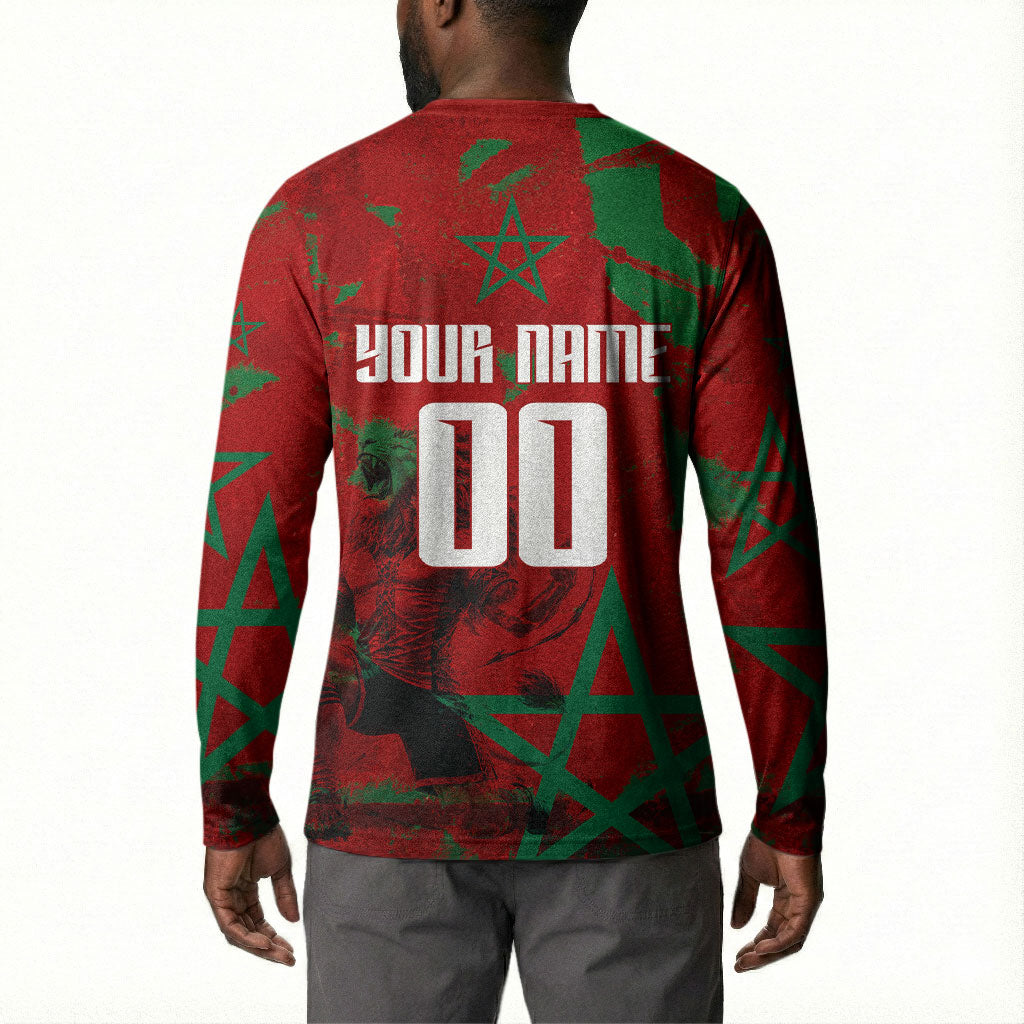 Personalized Morocco Football Button Sweatshirt Atlas Lion Grunge Star Mascot