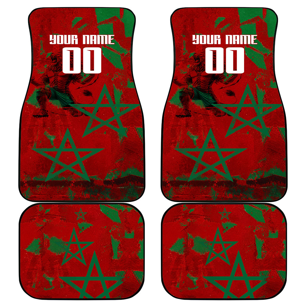 Personalized Morocco Football Car Mats Atlas Lion Grunge Star Mascot
