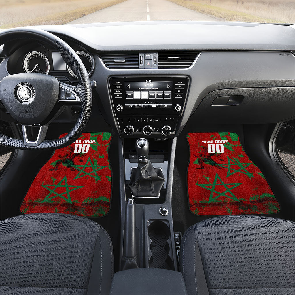 Personalized Morocco Football Car Mats Atlas Lion Grunge Star Mascot