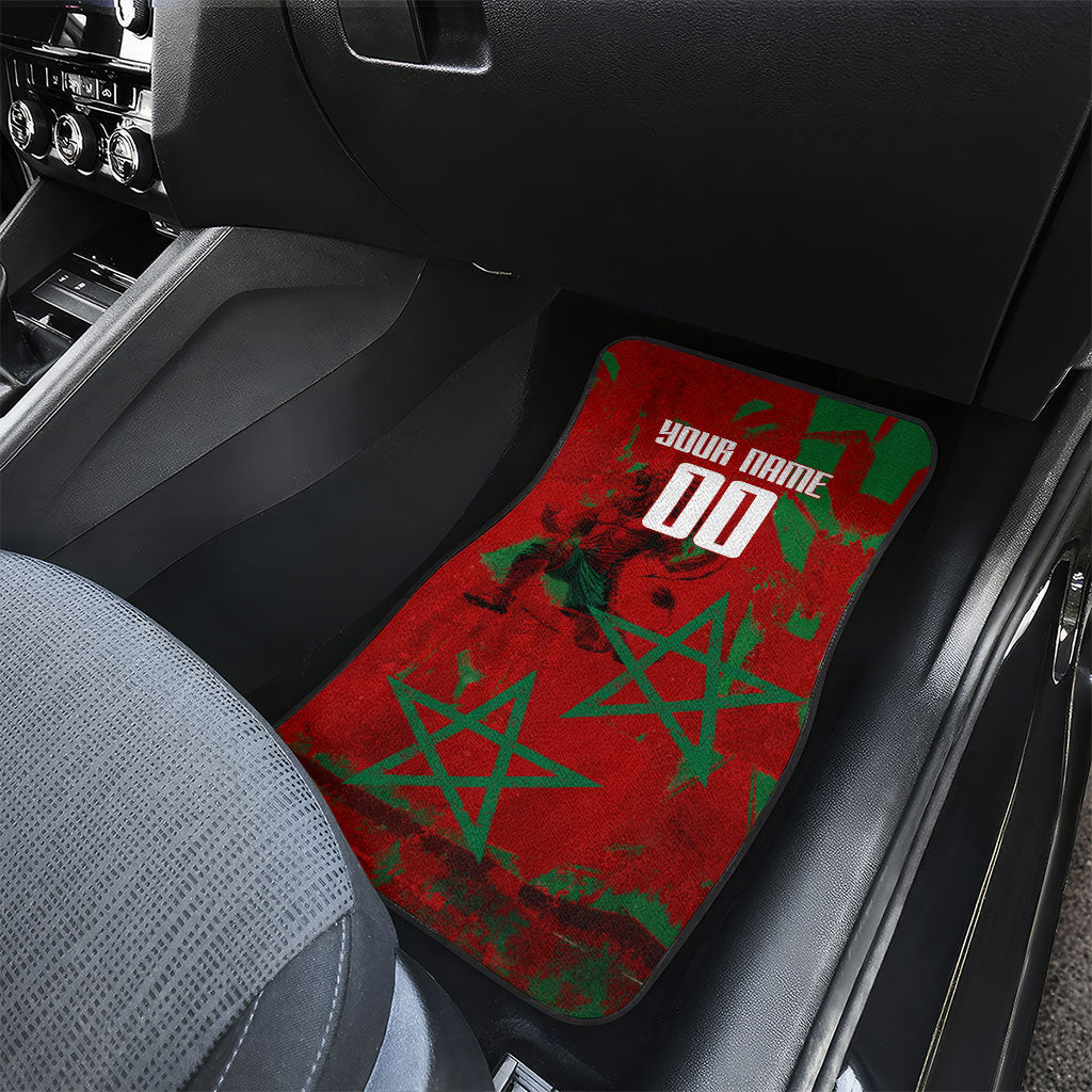 Personalized Morocco Football Car Mats Atlas Lion Grunge Star Mascot