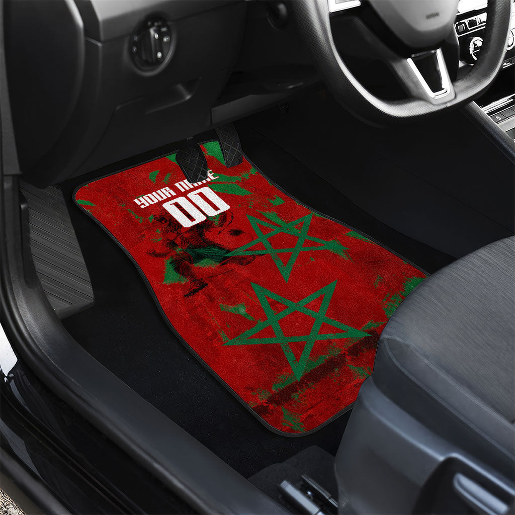 Personalized Morocco Football Car Mats Atlas Lion Grunge Star Mascot