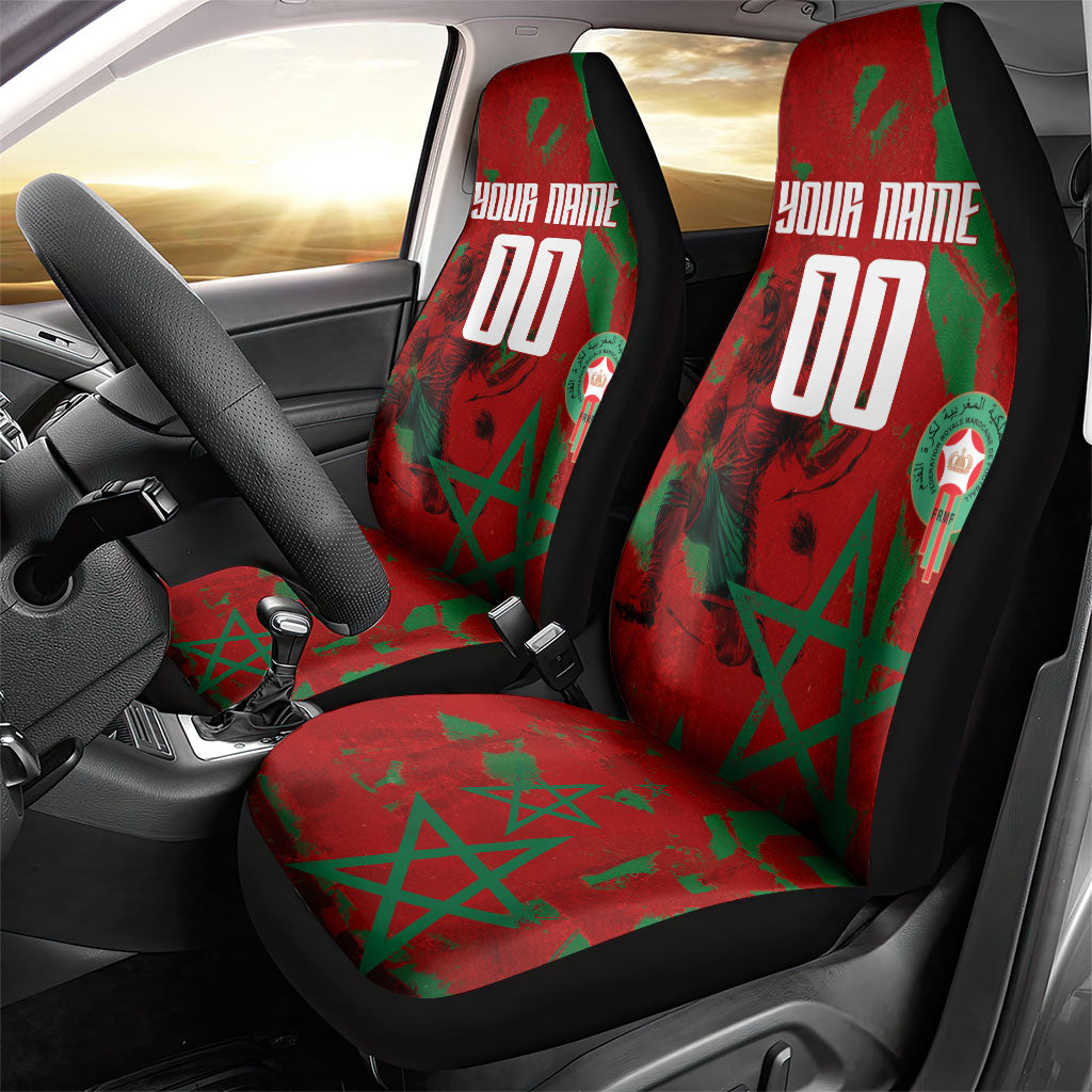 Personalized Morocco Football Car Seat Cover Atlas Lion Grunge Star Mascot