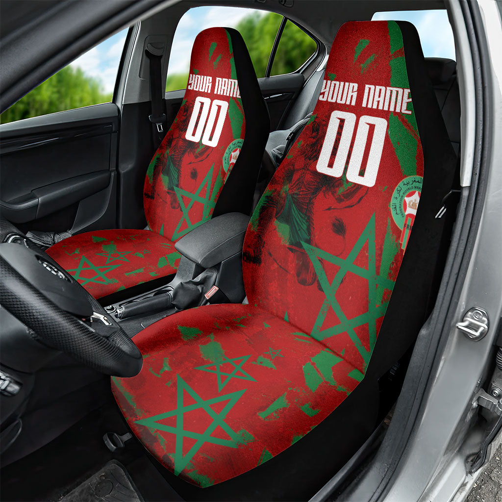 Personalized Morocco Football Car Seat Cover Atlas Lion Grunge Star Mascot