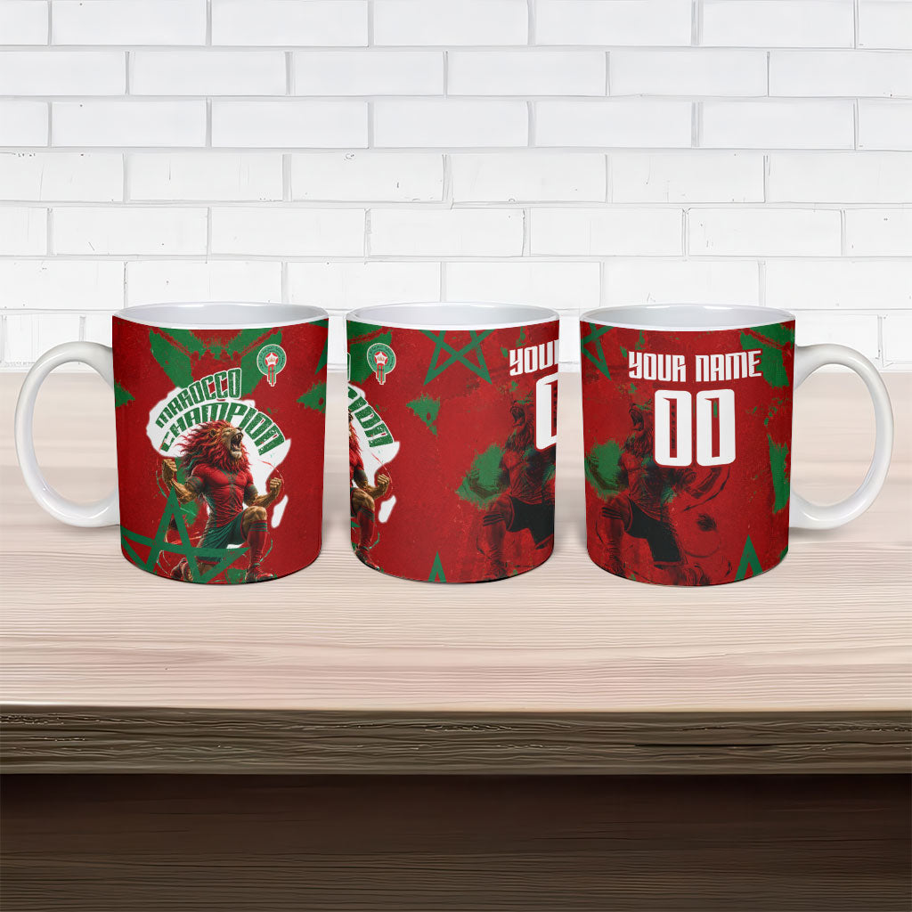 Personalized Morocco Football Ceramic Mug Atlas Lion Grunge Star Mascot