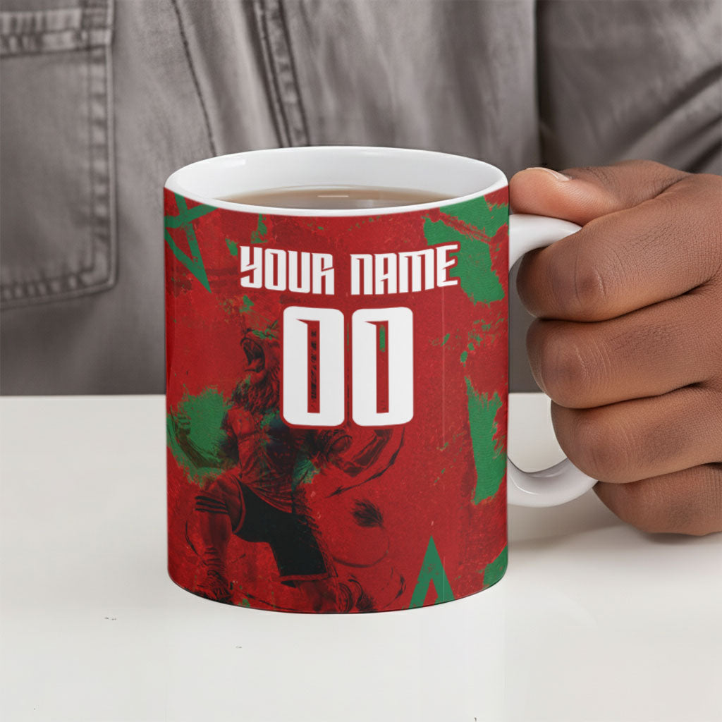 Personalized Morocco Football Ceramic Mug Atlas Lion Grunge Star Mascot