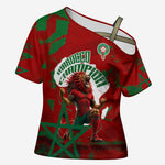 Personalized Morocco Football Cross Shoulder Shirt Atlas Lion Grunge Star Mascot