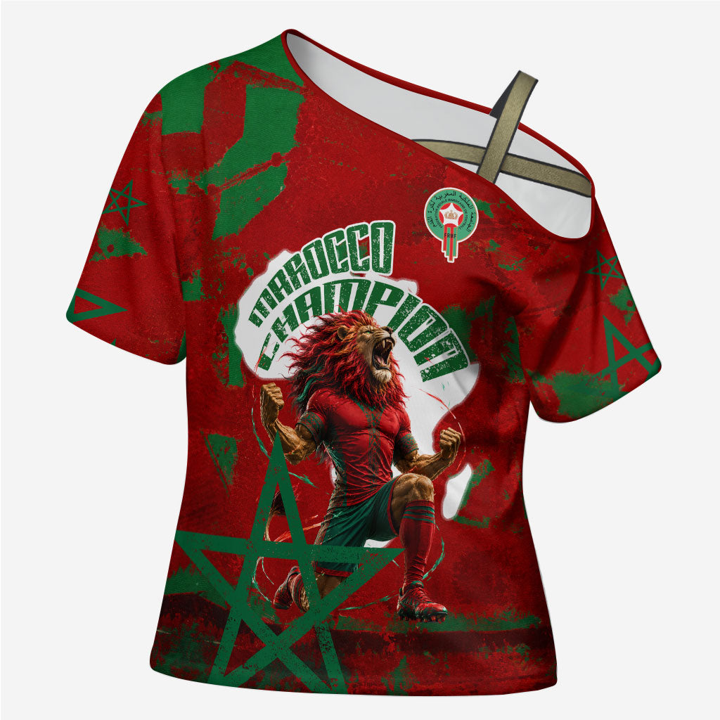 Personalized Morocco Football Cross Shoulder Shirt Atlas Lion Grunge Star Mascot