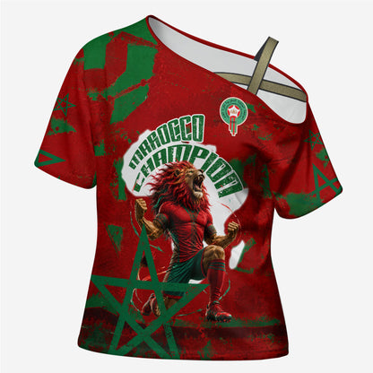 Personalized Morocco Football Cross Shoulder Shirt Atlas Lion Grunge Star Mascot