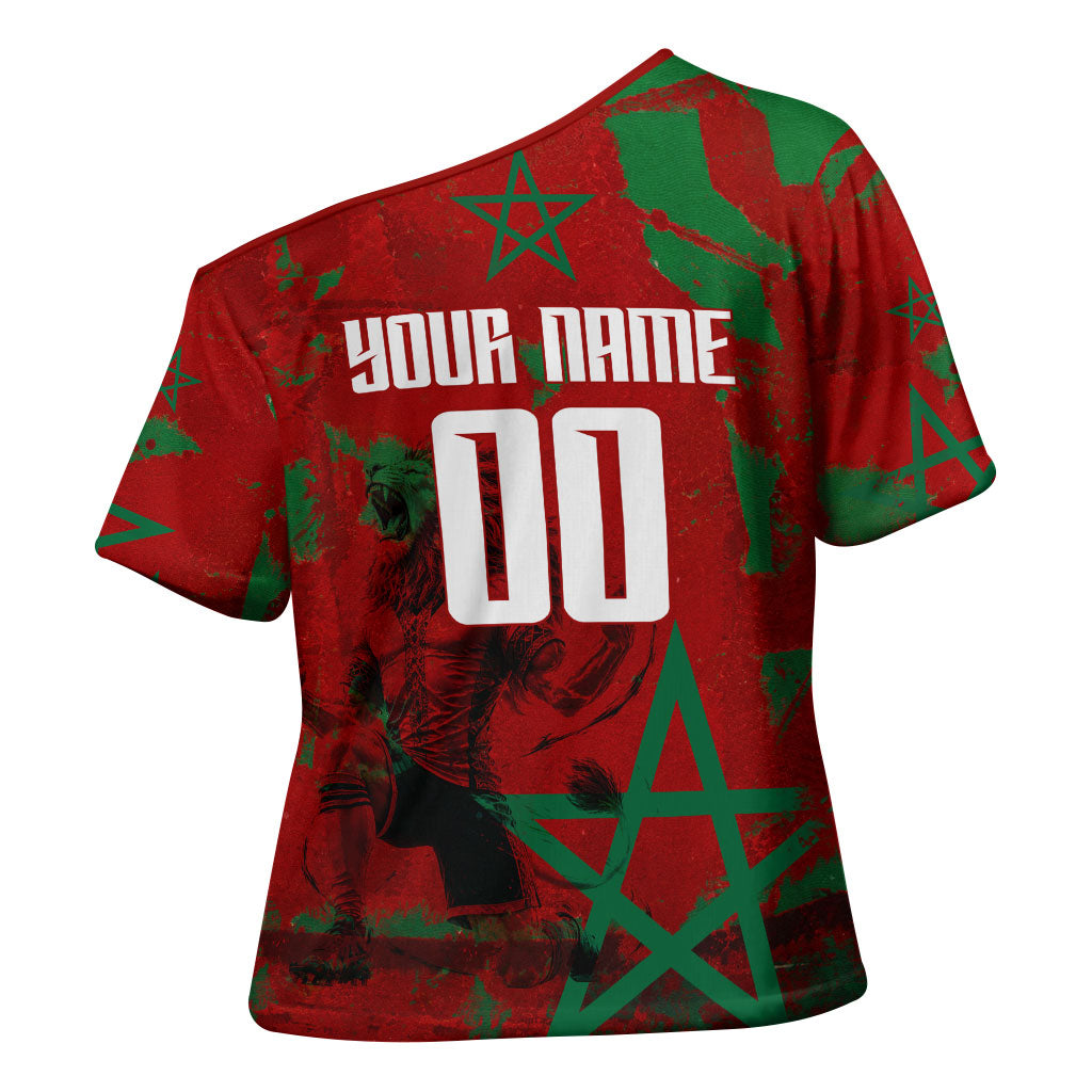 Personalized Morocco Football Cross Shoulder Shirt Atlas Lion Grunge Star Mascot