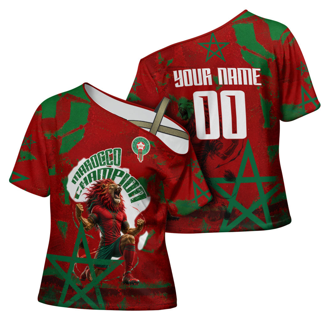 Personalized Morocco Football Cross Shoulder Shirt Atlas Lion Grunge Star Mascot