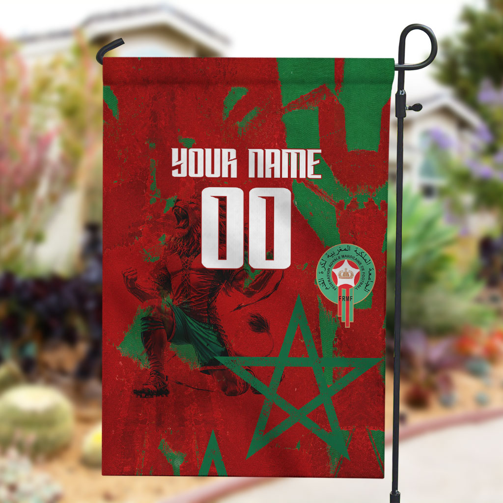 Personalized Morocco Football Garden Flag Atlas Lion Grunge Star Mascot