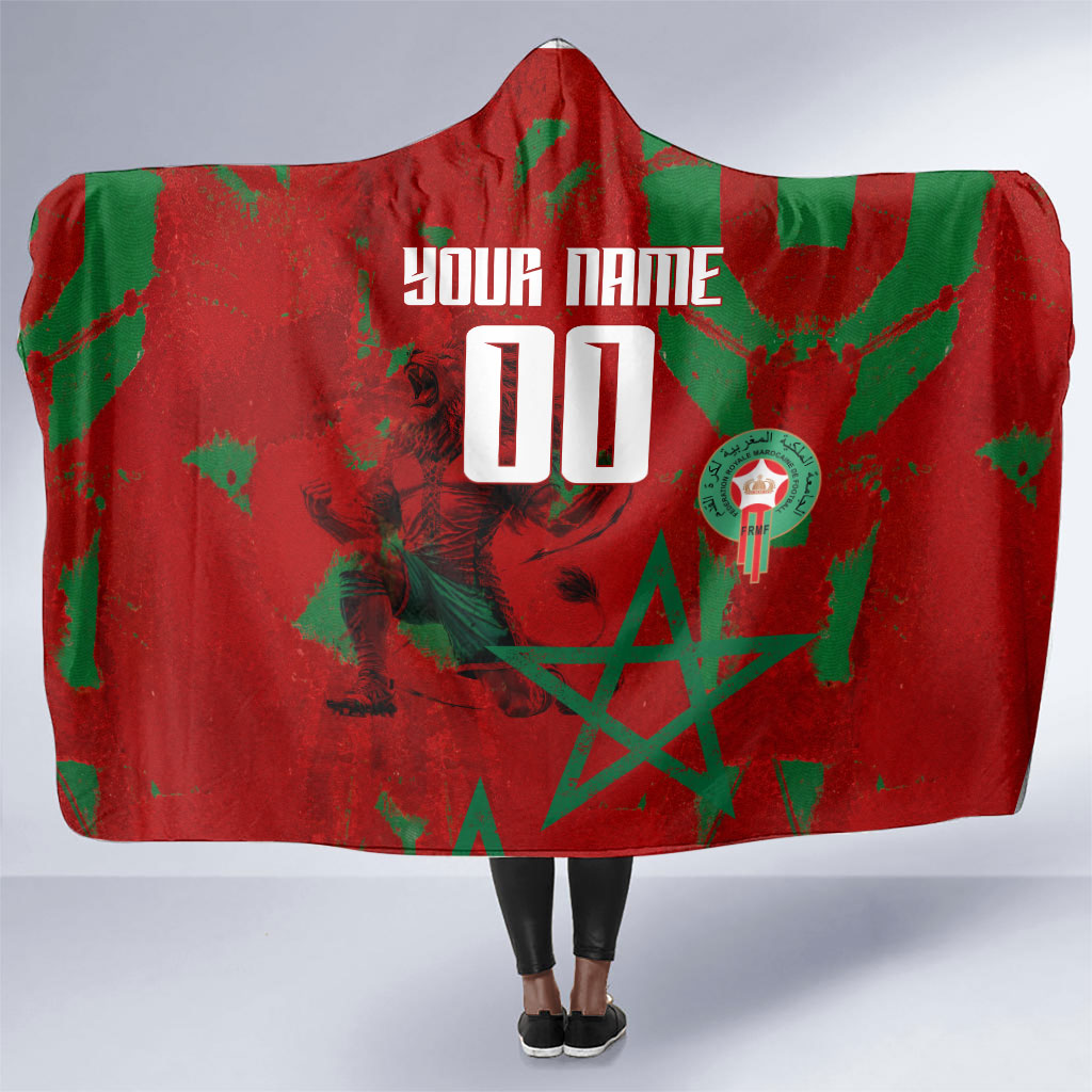 Personalized Morocco Football Hooded Blanket Atlas Lion Grunge Star Mascot