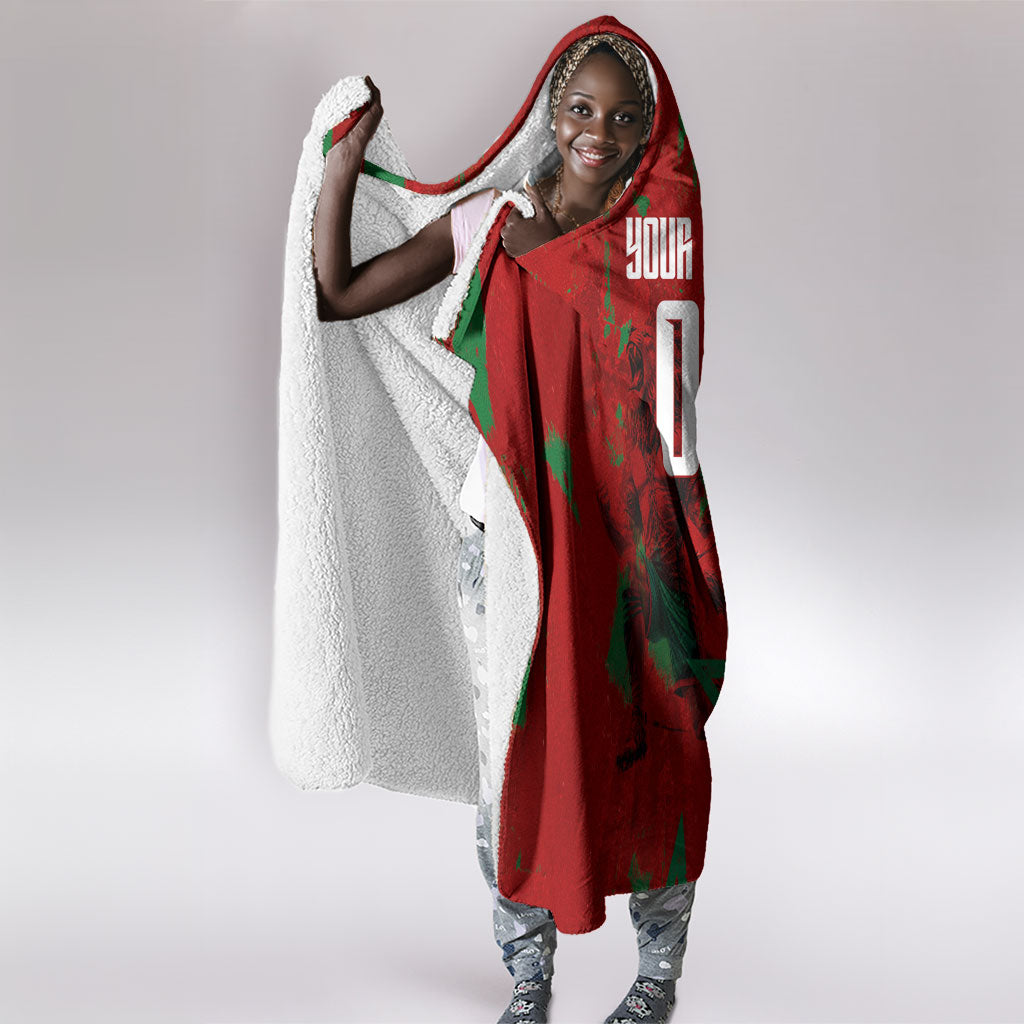 Personalized Morocco Football Hooded Blanket Atlas Lion Grunge Star Mascot