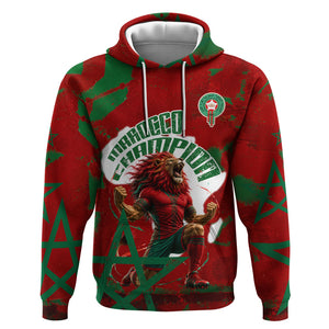 Personalized Morocco Football Hoodie Atlas Lion Grunge Star Mascot